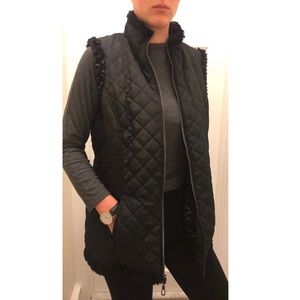 D&Co Black Reversible Quilted/Faux Fur Zip-up Vest